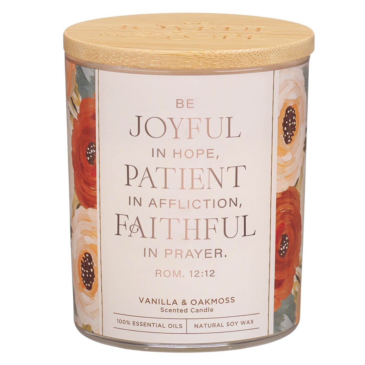 Be Joyful in Hope Vanilla & Oakmoss Scented Candle in a Glass Jar - Romans 12:12