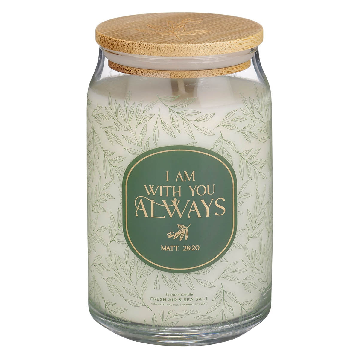 With You Always Fresh Air & Sea Salt Scented Candle in a Glass Jar - Matthew 28:20