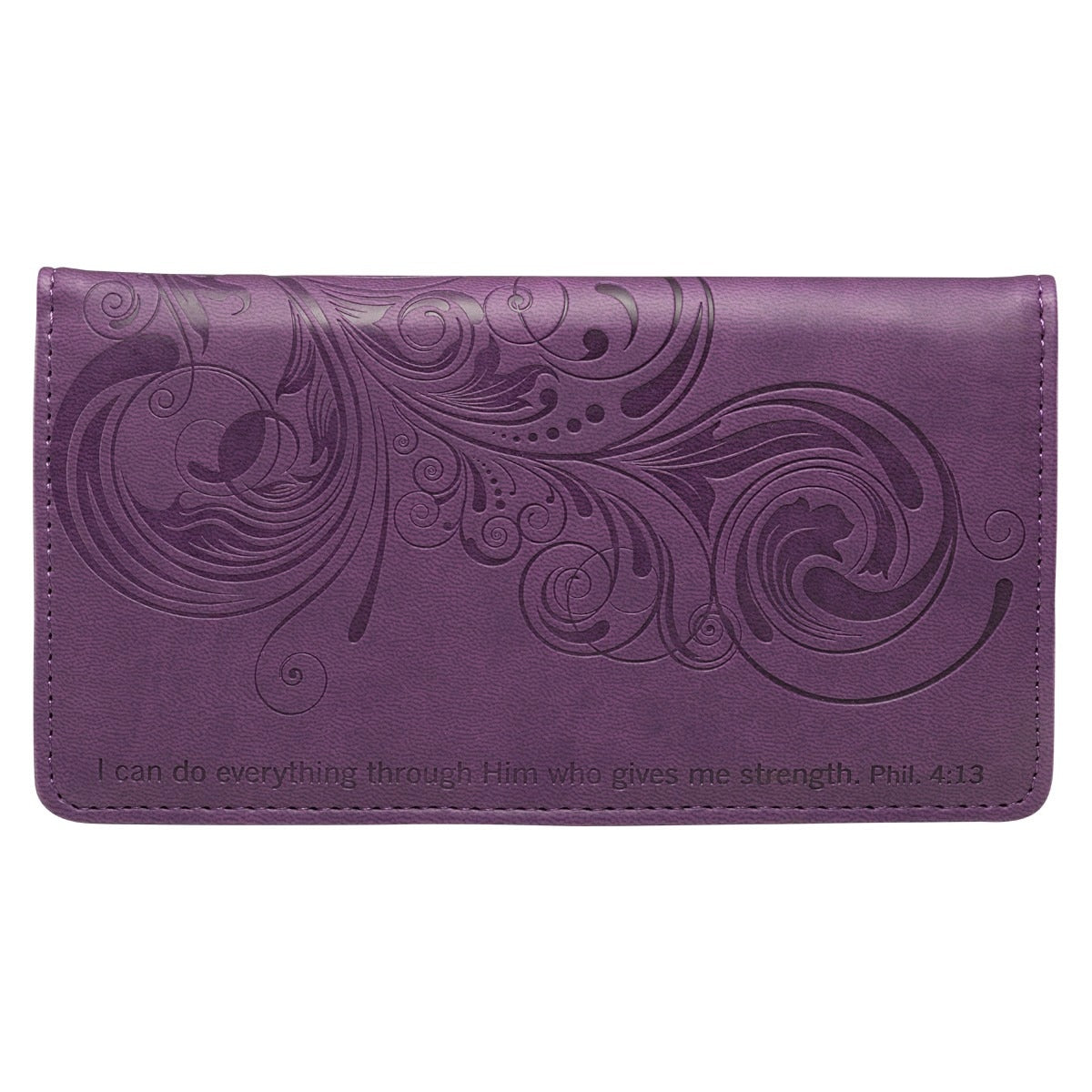I Can Do Everything Through Him Purple Faux Leather Checkbook Wallet - Philippians 4:13