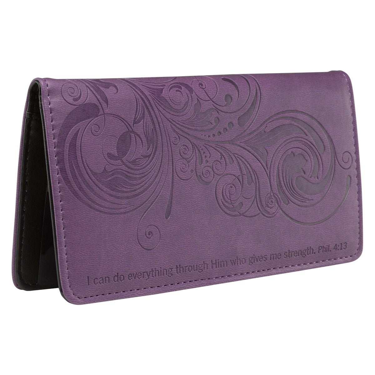 I Can Do Everything Through Him Purple Faux Leather Checkbook Wallet - Philippians 4:13