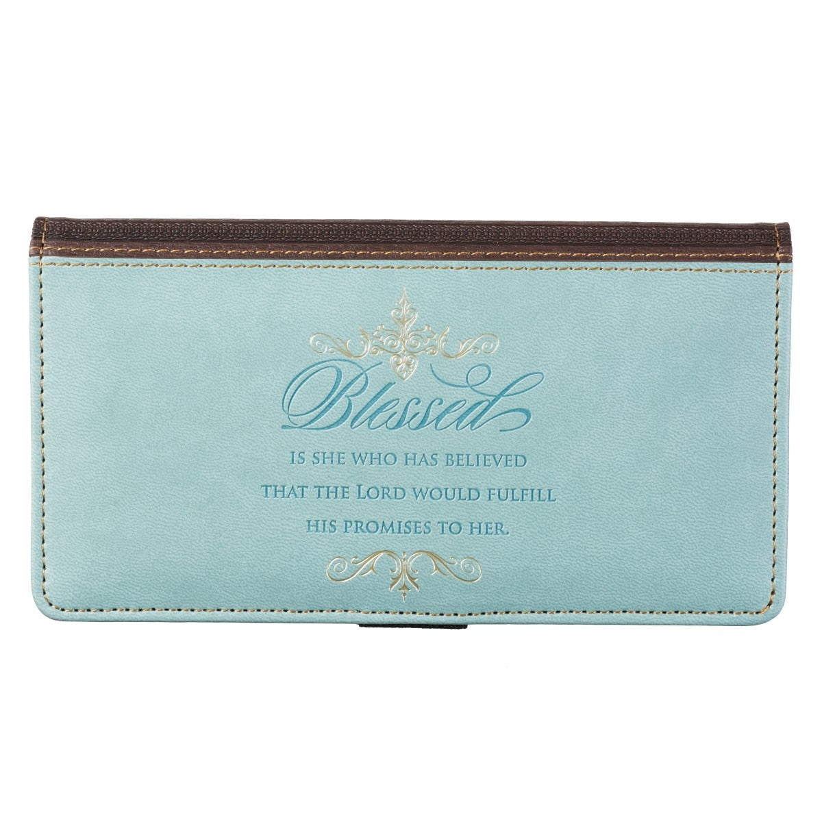 Blessed Blue Faux Leather Checkbook Wallet - Luke 1:45