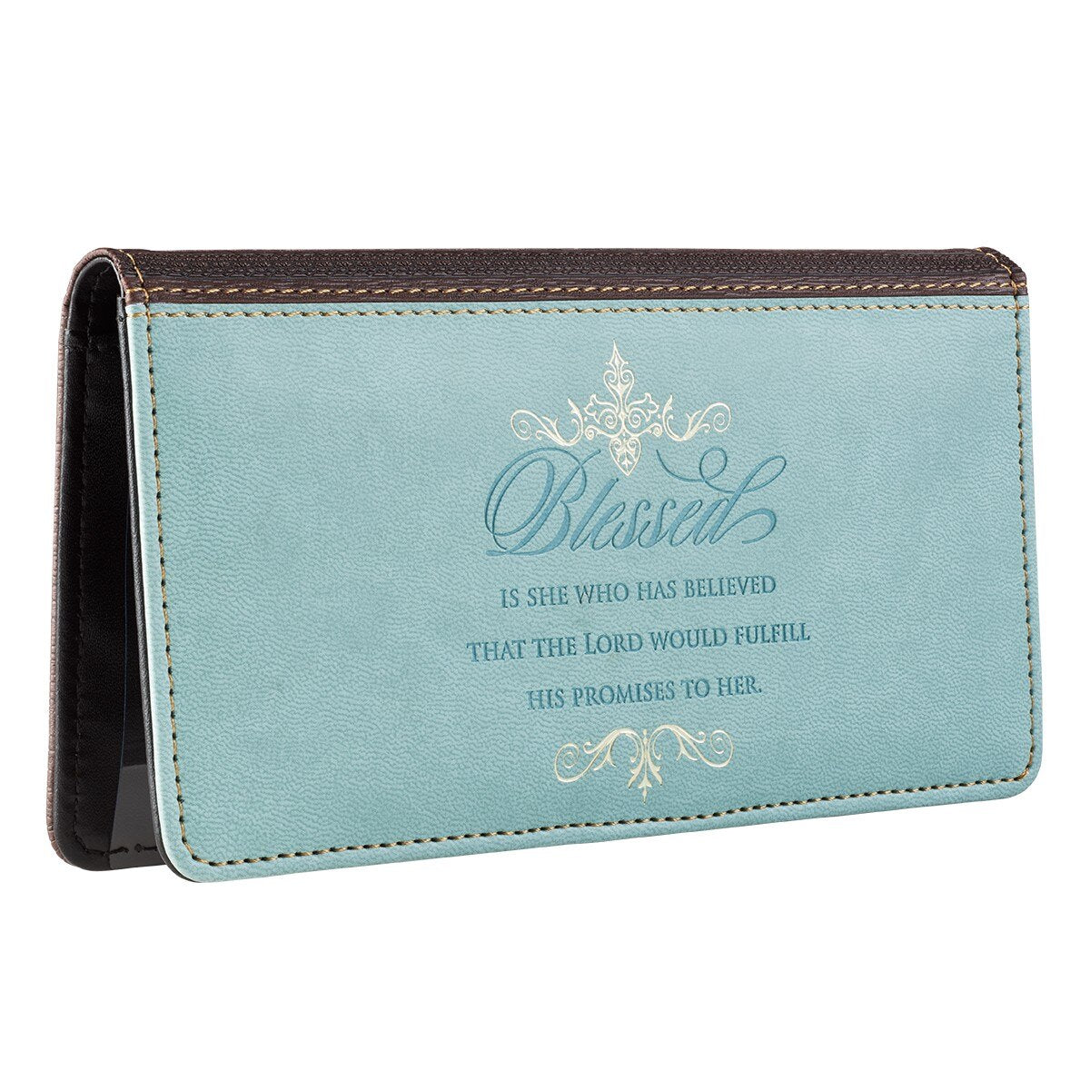 Blessed Blue Faux Leather Checkbook Wallet - Luke 1:45