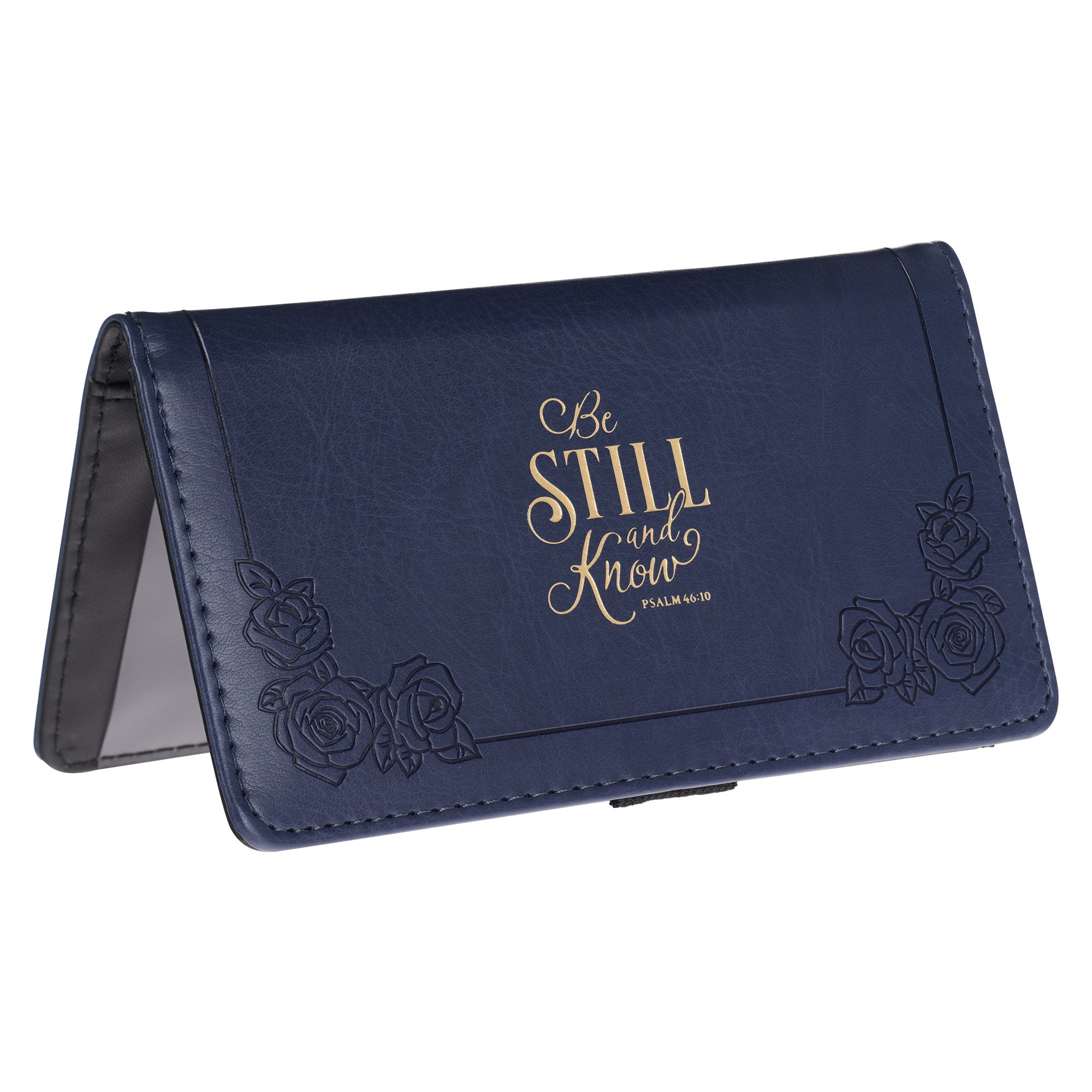 Be Still and Know Navy Faux Leather Checkbook Cover - Psalm 46:10