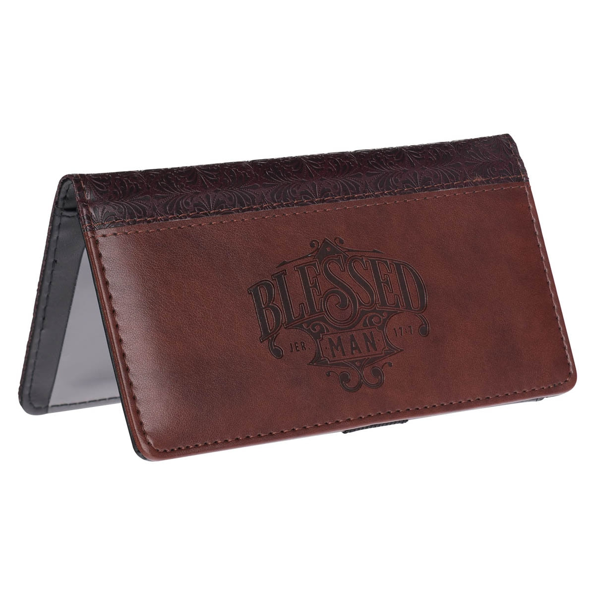 Blessed Man Two-tone Brown Faux Leather Checkbook Cover - Jeremiah 17:7