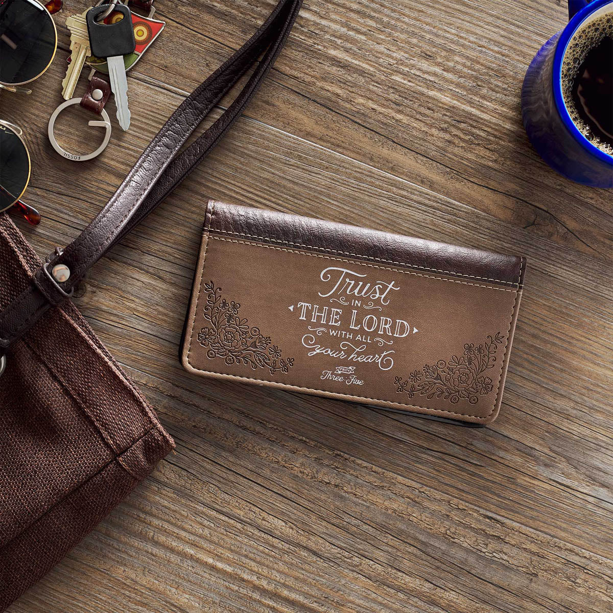 Trust In The LORD Two-tone Brown Faux Leather Checkbook Cover - Proverbs 3:5