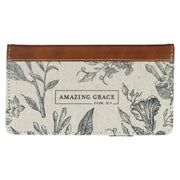Amazing Grace Natural Canvas and Faux Leather Checkbook Wallet - 2 Corinthians 12:9