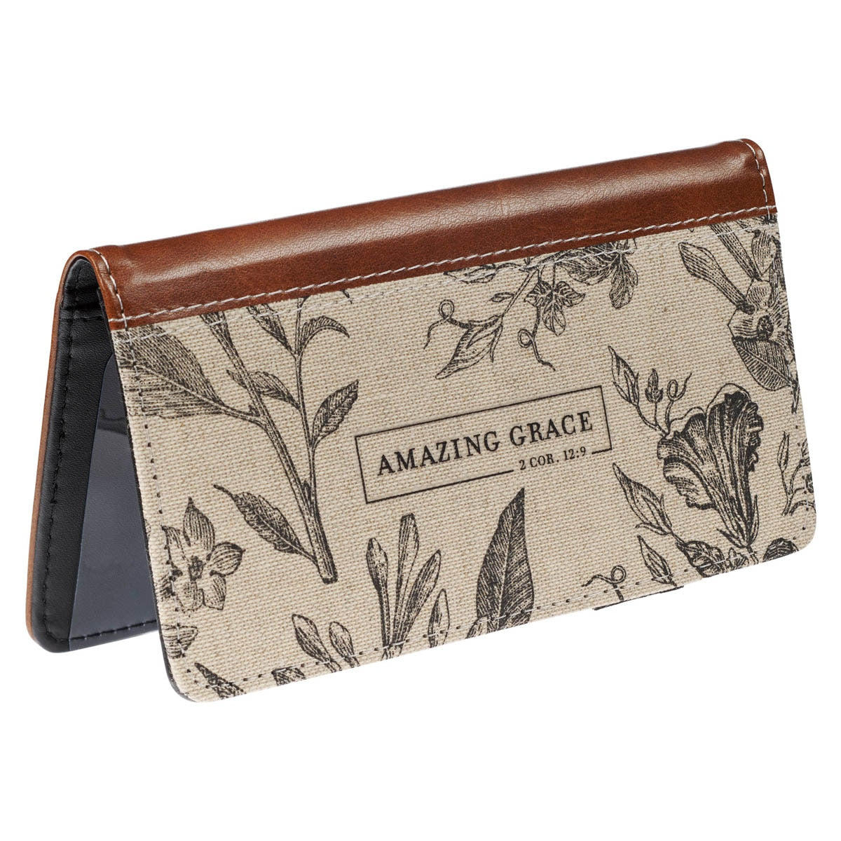 Amazing Grace Natural Canvas and Faux Leather Checkbook Wallet - 2 Corinthians 12:9