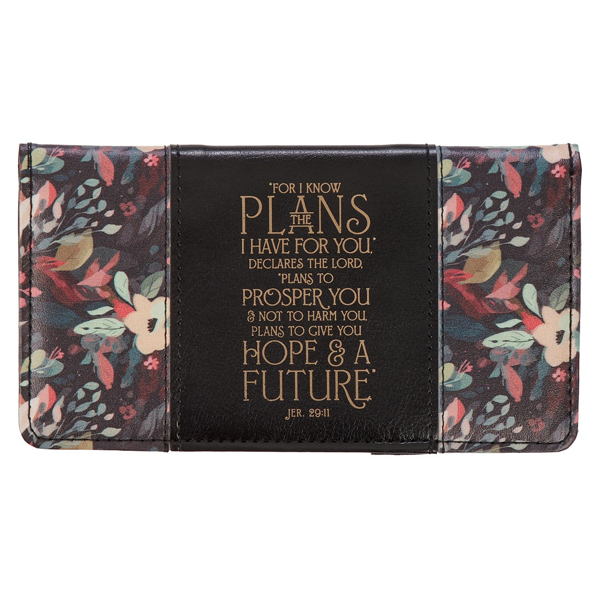 Hope and a Future Midnight Botanical Faux Leather Checkbook Wallet - Jeremiah 29:11
