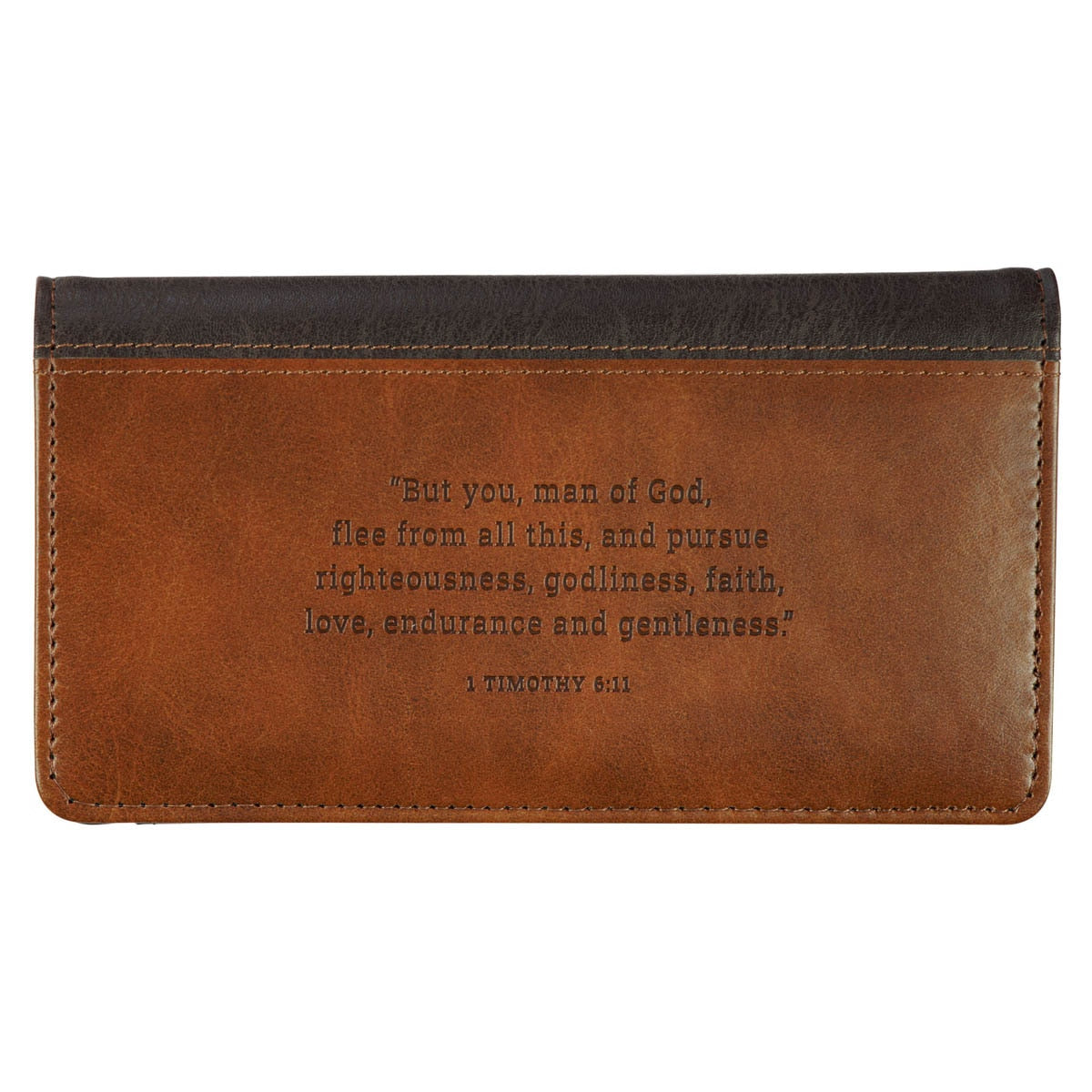 Man of God Honey-brown-Espresso Faux Leather Checkbook Wallet - 1 Timothy 6:11