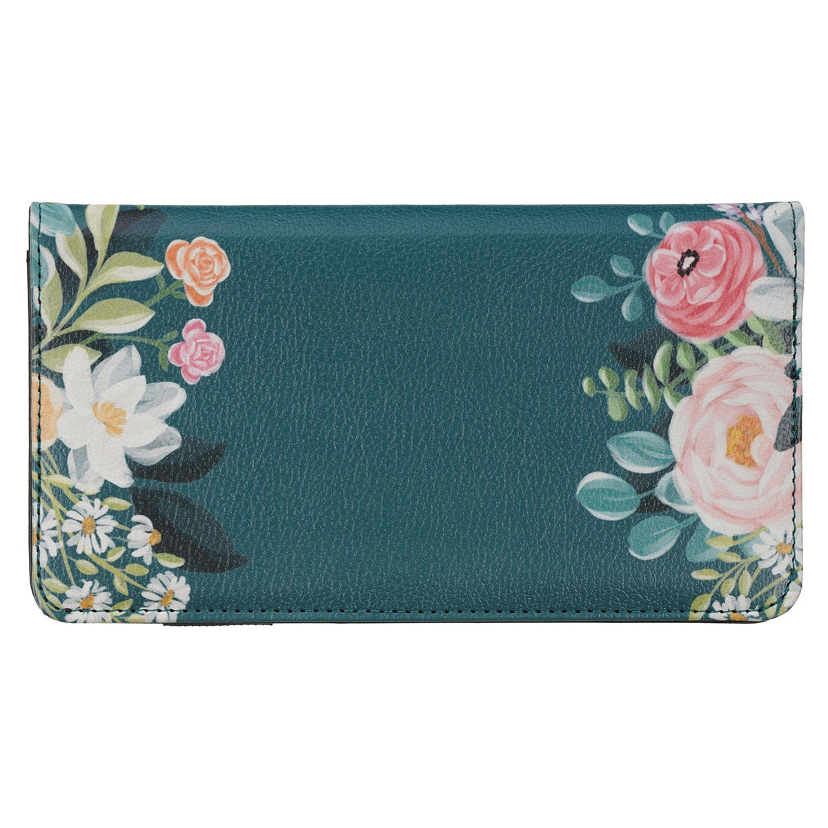 Be Still Teal Floral Faux Leather Checkbook Wallet - Psalm 46:10