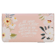 A Good Work Peach Floral Faux Leather Checkbook Wallet - Philippians 1:6