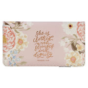 Strength and Dignity Margo Pink Floral Faux Leather Checkbook Wallet - Proverbs 31:25