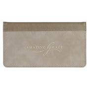 Amazing Grace Taupe Faux Leather Checkbook Wallet - Isaiah 53:3