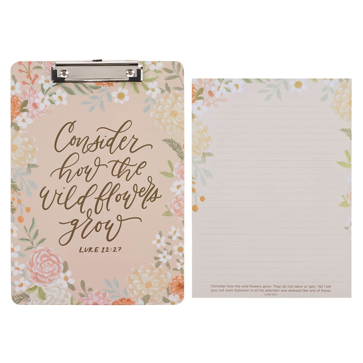 Consider the Wildflowers Peach Floral Clipboard and Notepad – Luke 12:27