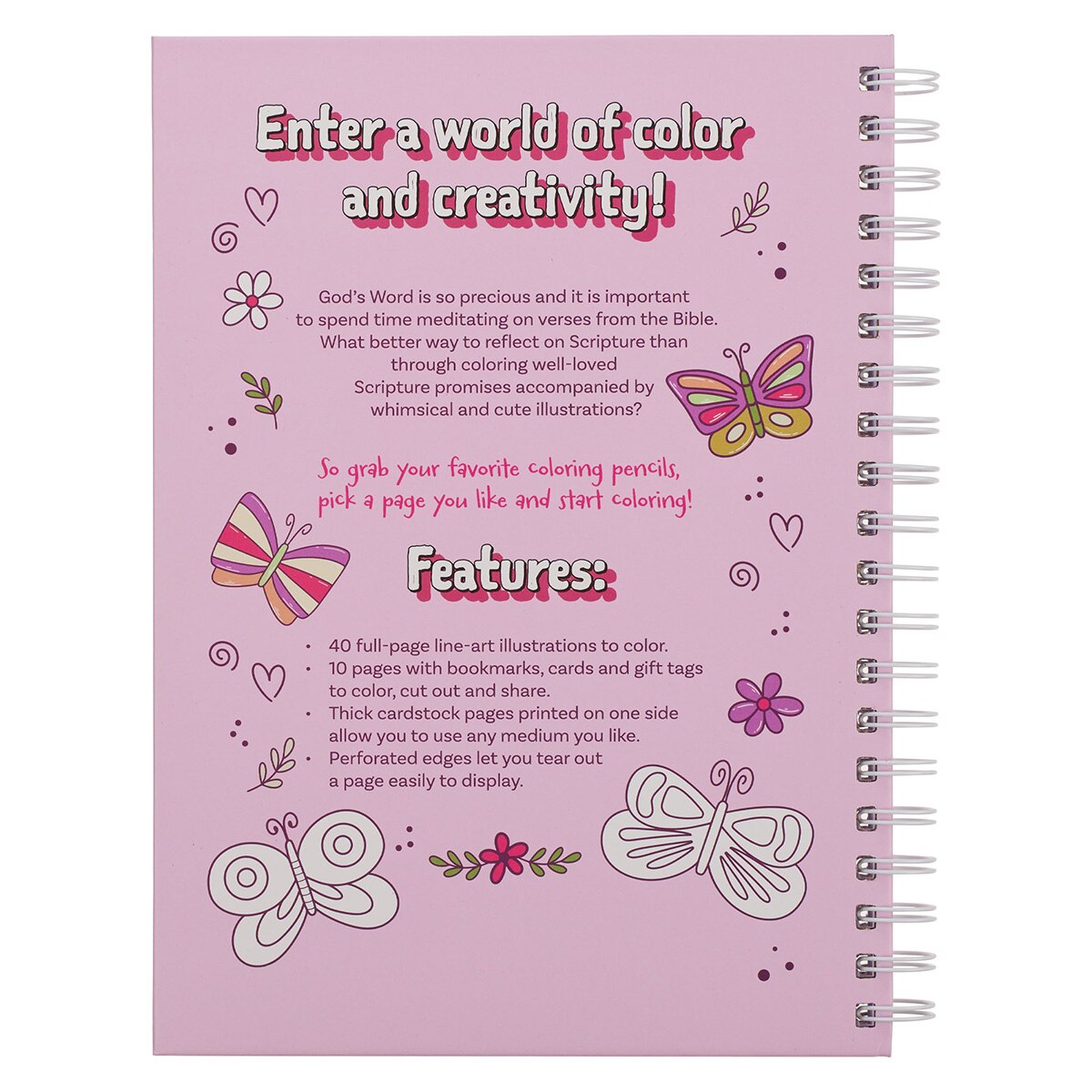 My Favorite Bible Verses Pink Wirebound Coloring Book for Girls 