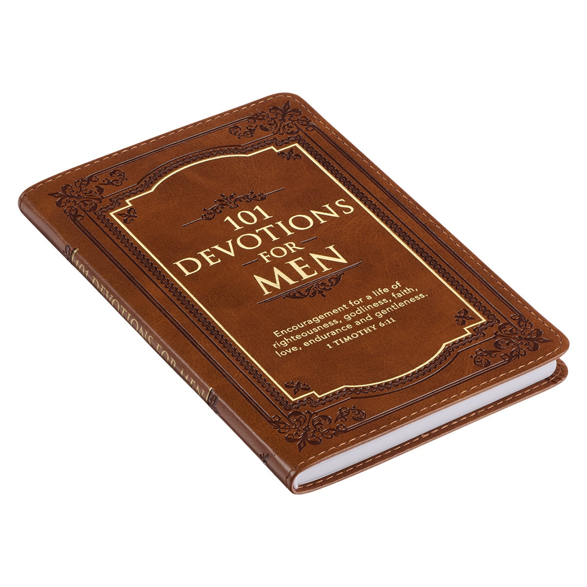 101 Devotions for Men  Tawny Brown Faux Leather Devotional - 1 Timothy 6:11