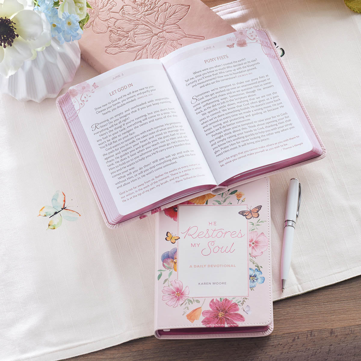 He Restores My Soul Pink Faux Leather Daily Devotional for Women
