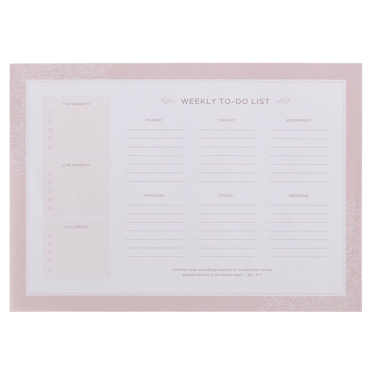 Everything Beautiful Blush Pink Undated Weekly To-Do List  - Ecclesiastes 3:11