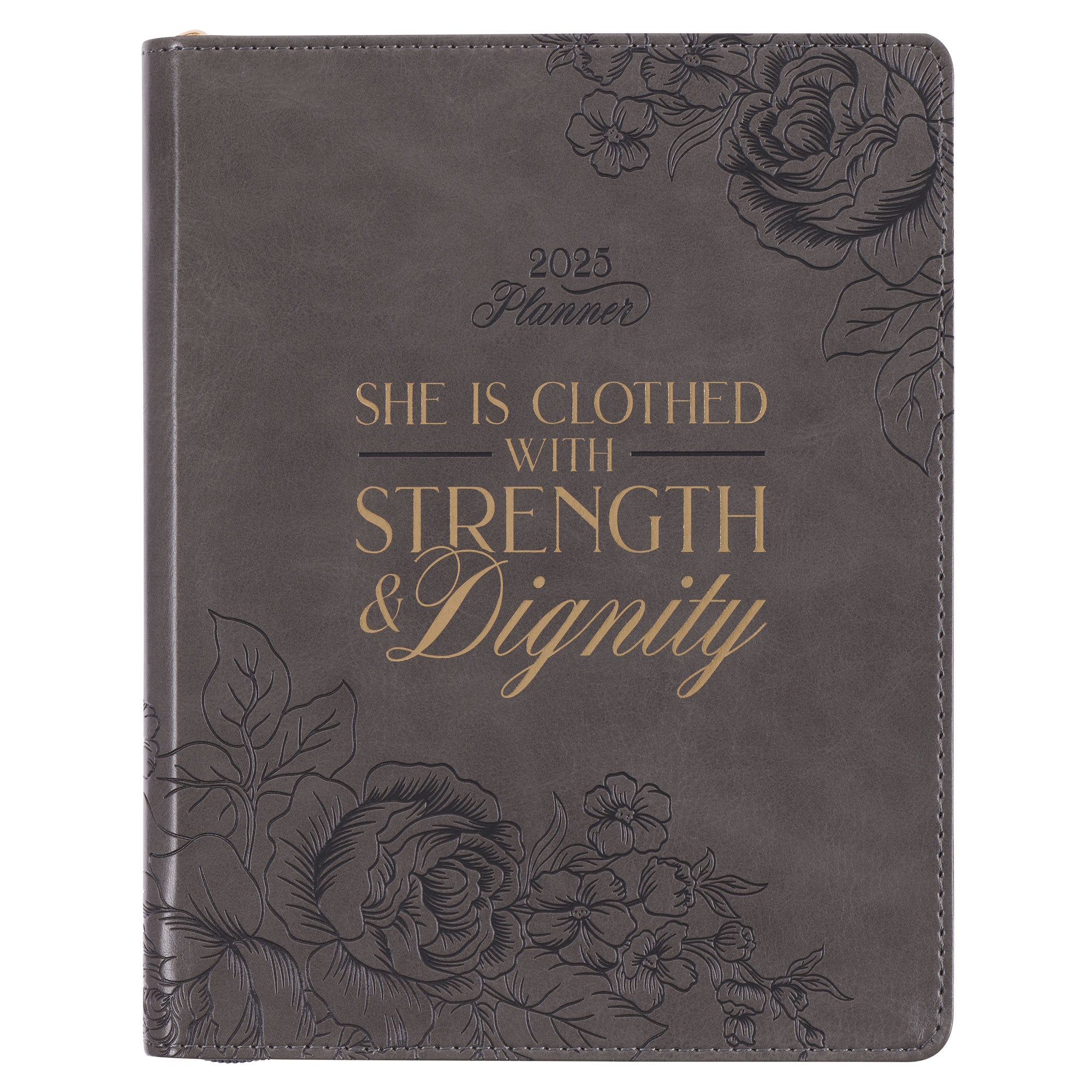 2025 Strength and Dignity Brown Faux Leather 18-Month Planner for Women  - Proverbs 31:25