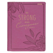 2026 Strong and Courageous Large Bright Pink Faux Leather Zippered 18-month Planner for Women - Joshua 1:9