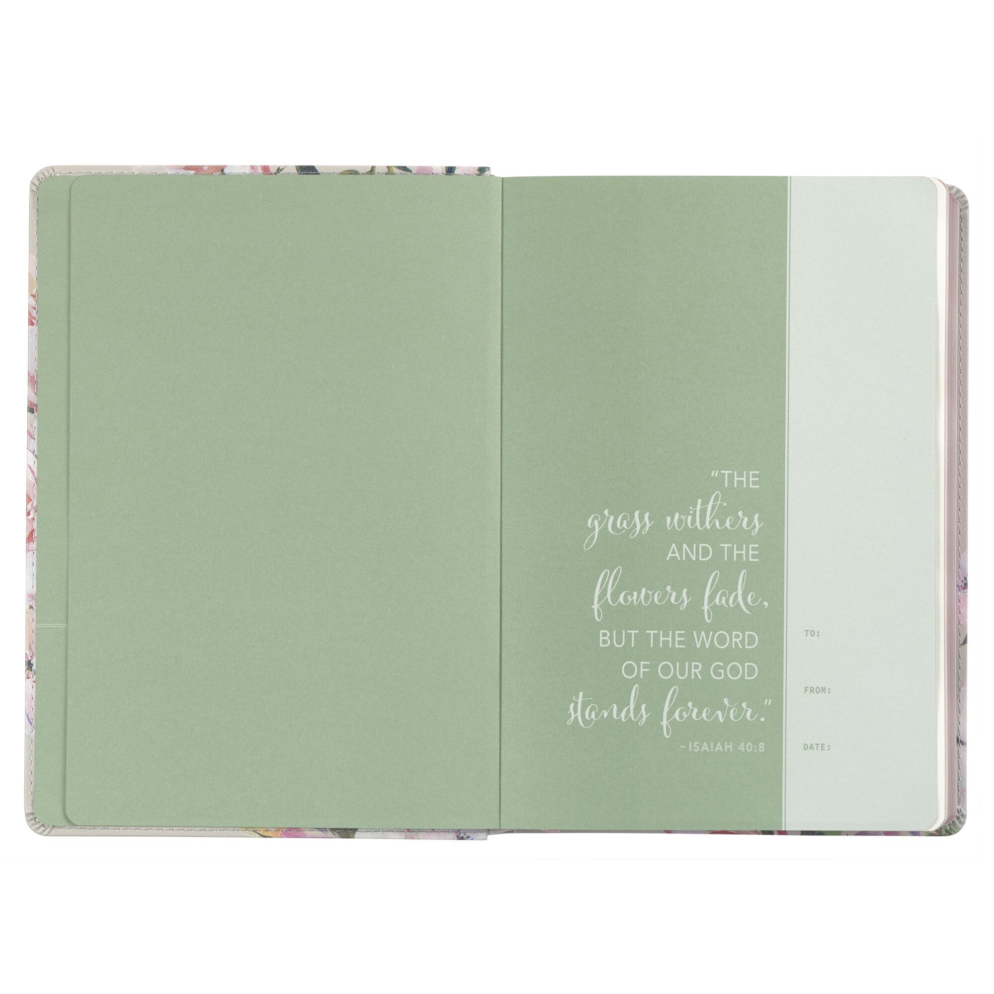 Pearlized Gray Floral Faux Leather NLT Everyday Devotional Bible for Women
