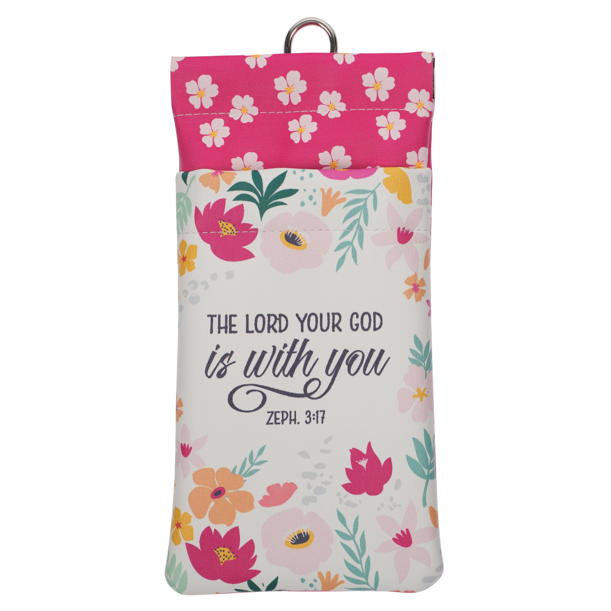 Lord is With You Pink Floral Faux Leather Double Eyeglass Case -  Zephaniah 3:17