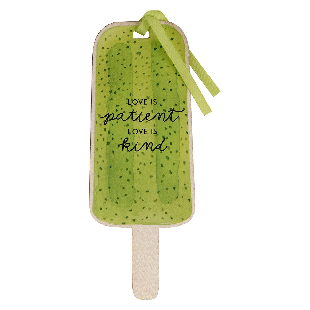 Love is Patient Lime Green Popsicle Wood Bookmark - 1 Corinthians 13:4