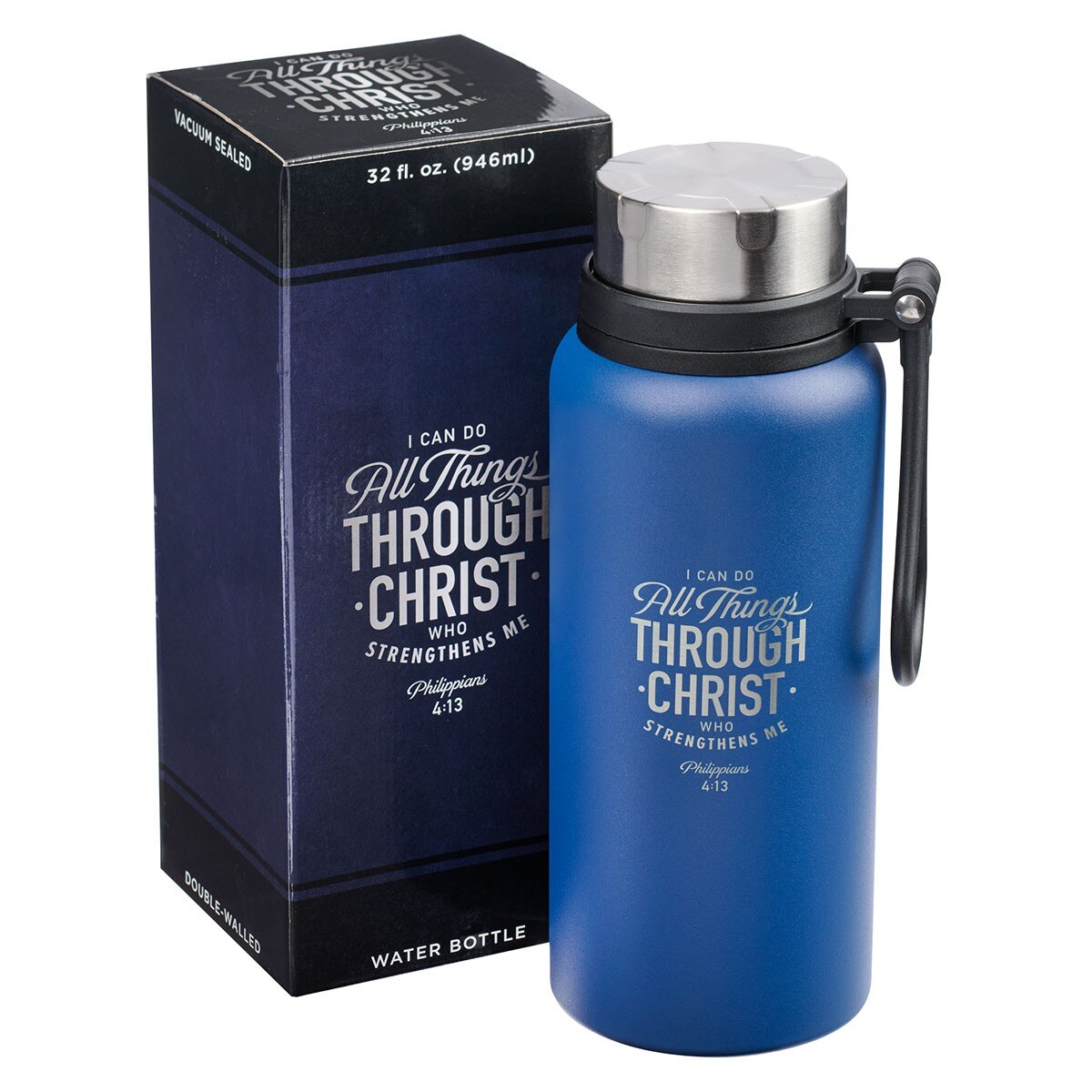 I Can Do All Things Blue Stainless Steel Water Bottle -  Philippians 4:13