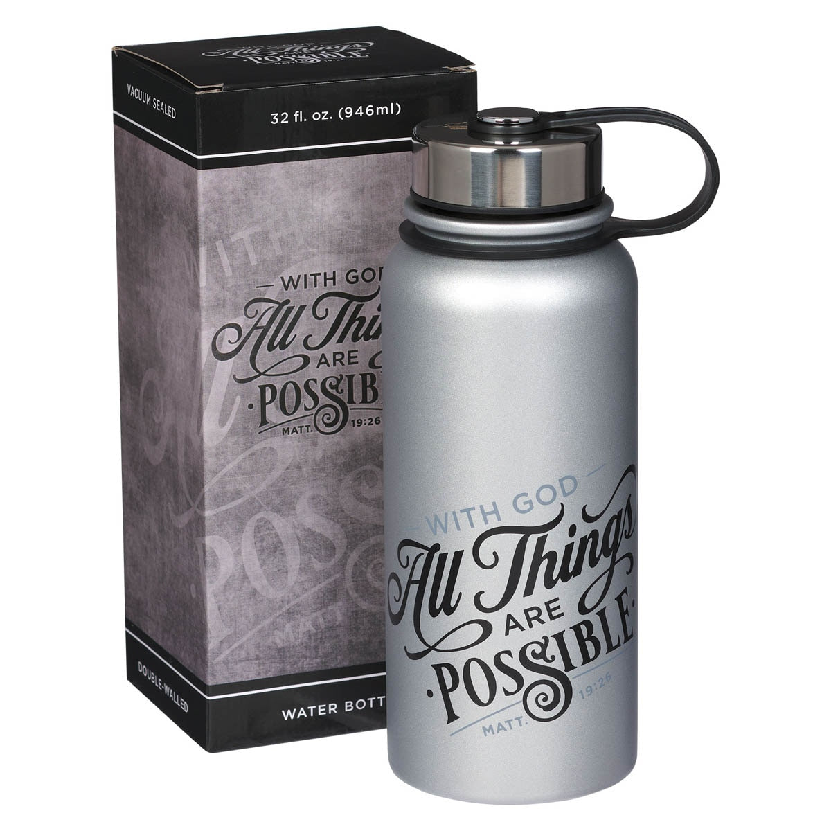 Things Are Possible Silver Stainless Steel Water Bottle - Matthew  19:26