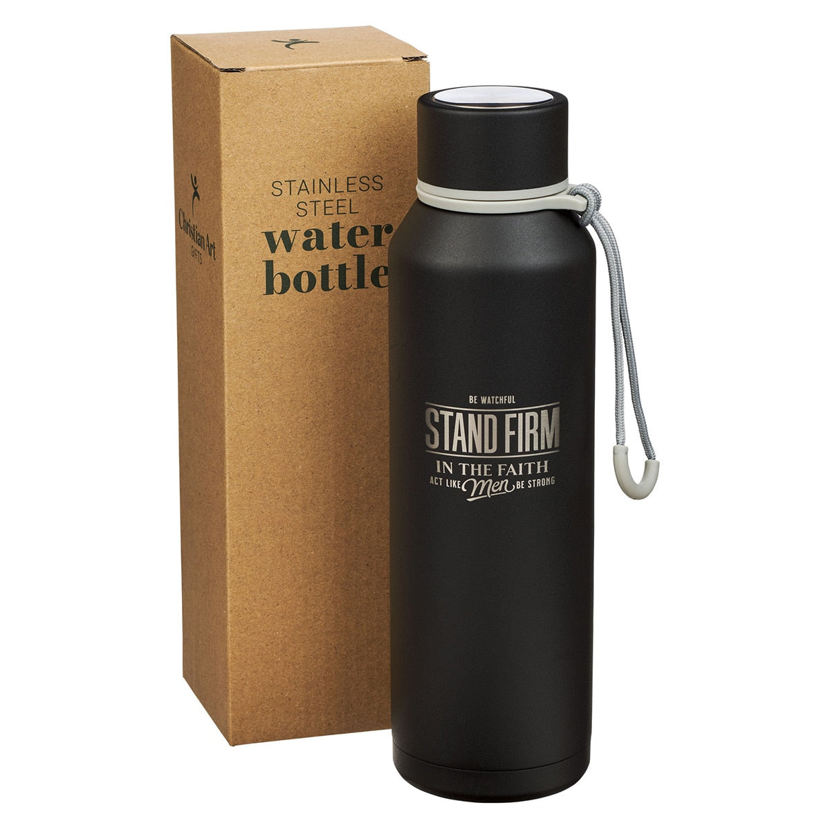 Stand Firm Black Stainless Steel Water Bottle - 1 Corinthians 16:13