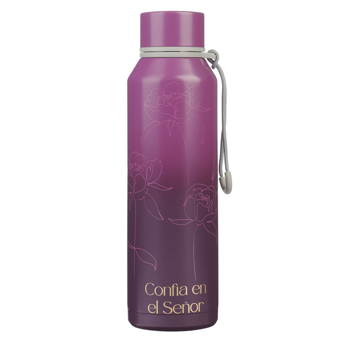 Botella de agua de acero inoxidable Flor de ciruela “Confía en el Señor” - Proverbios 3:5