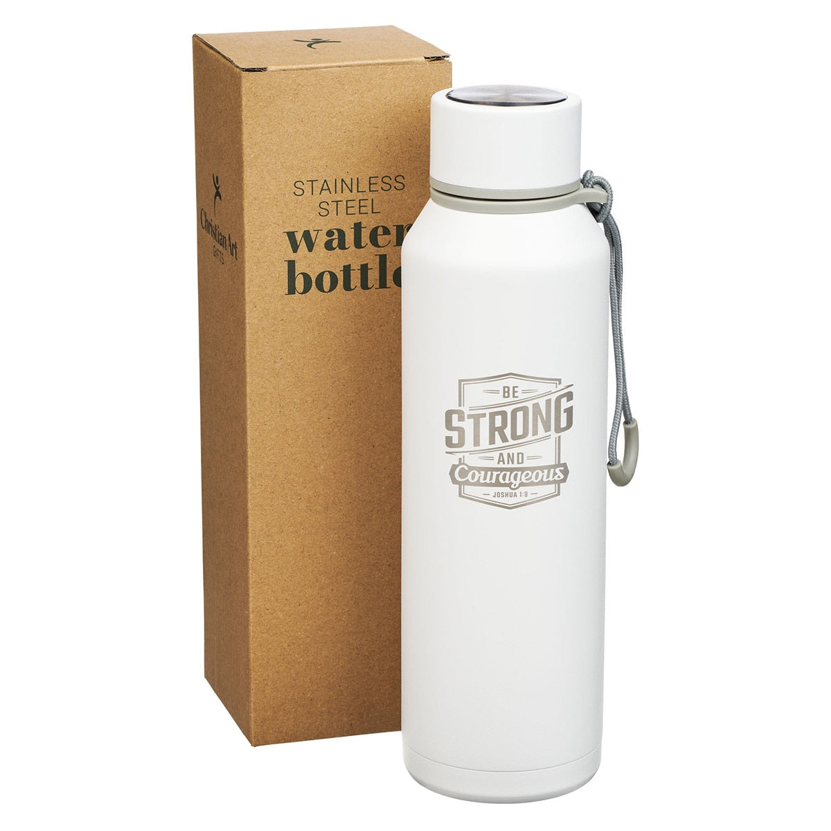 Strong and Courageous White Stainless Steel Water Bottle - Joshua 1:9