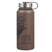 The Lord is My Strength Brown Stainless Steel Water Bottle - Exodus 15:2