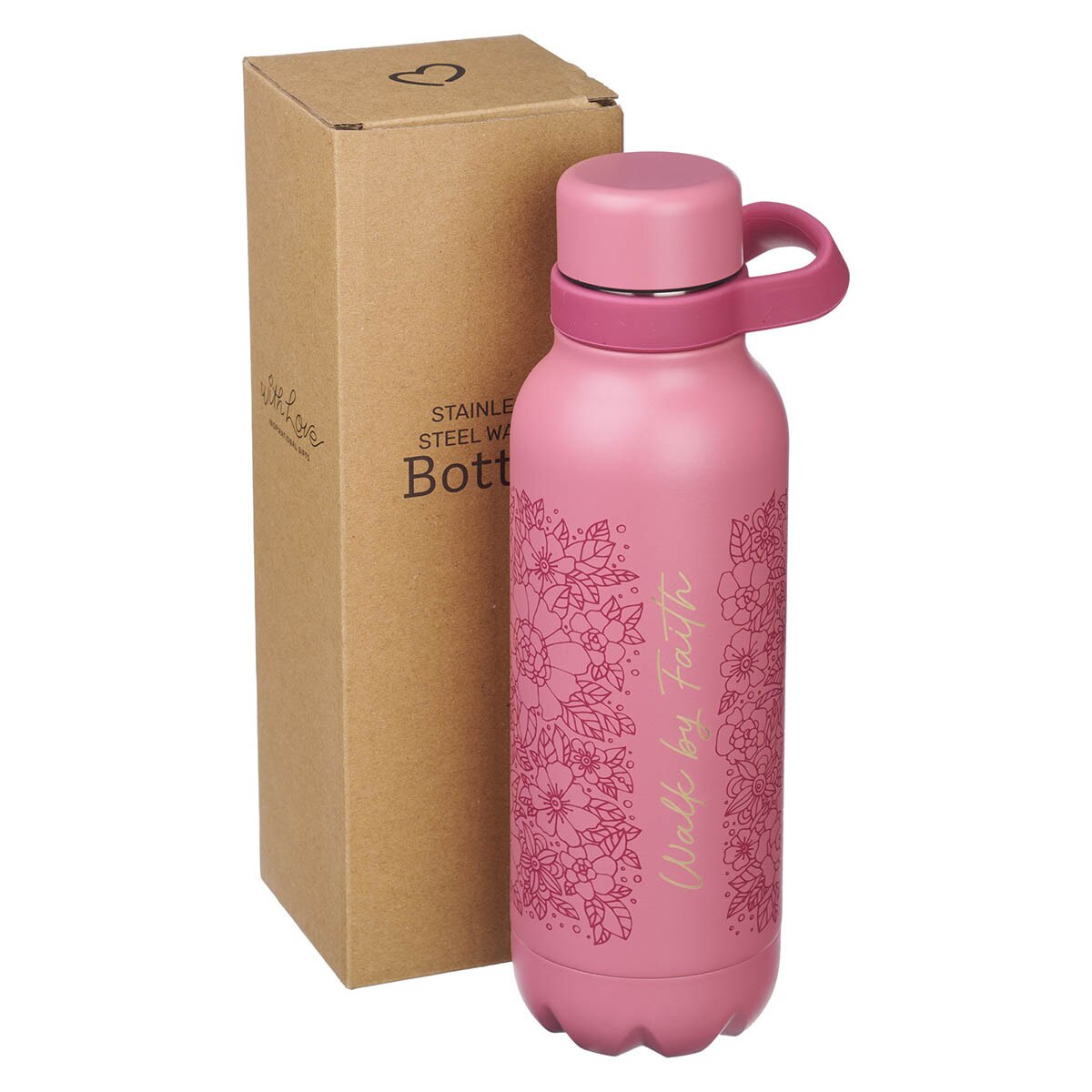 Walk by Faith Rose Floral Stainless Steel Water Bottle