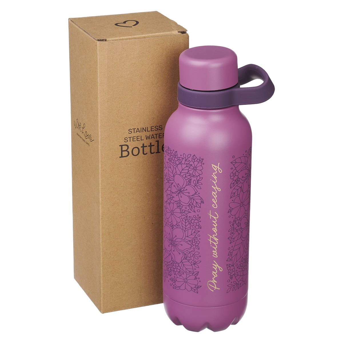 Pray Without Ceasing Plum Floral Stainless Steel Water Bottle