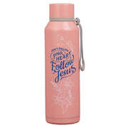 Follow Jesus Peach Floral Stainless Steel Water Bottle