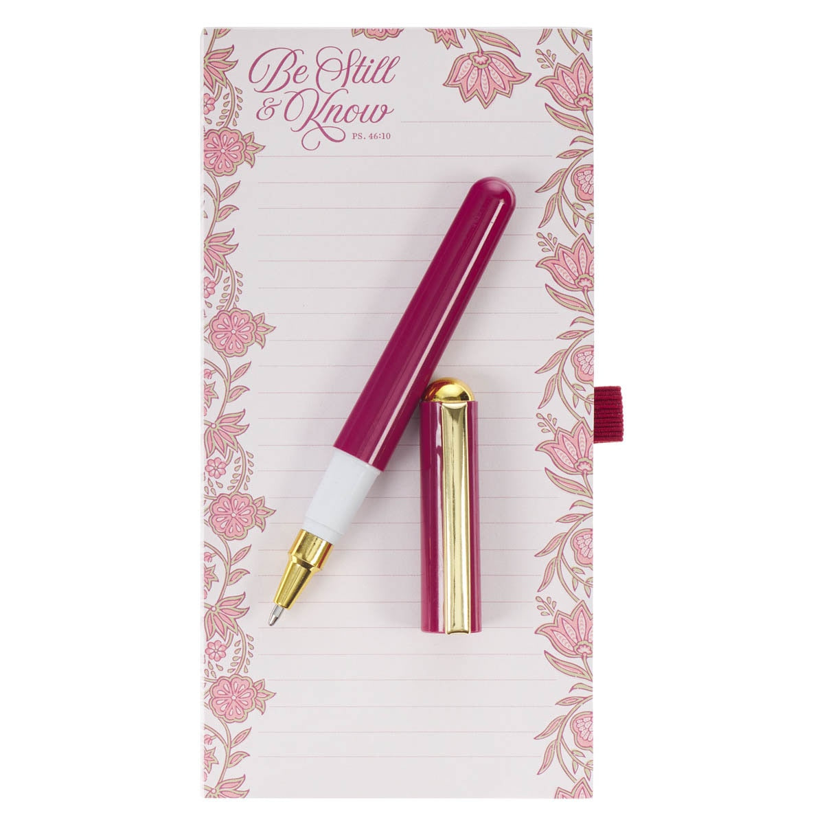 Be Still and Know Pink Spring Floral Notepad and Pen Set - Psalm 46:10