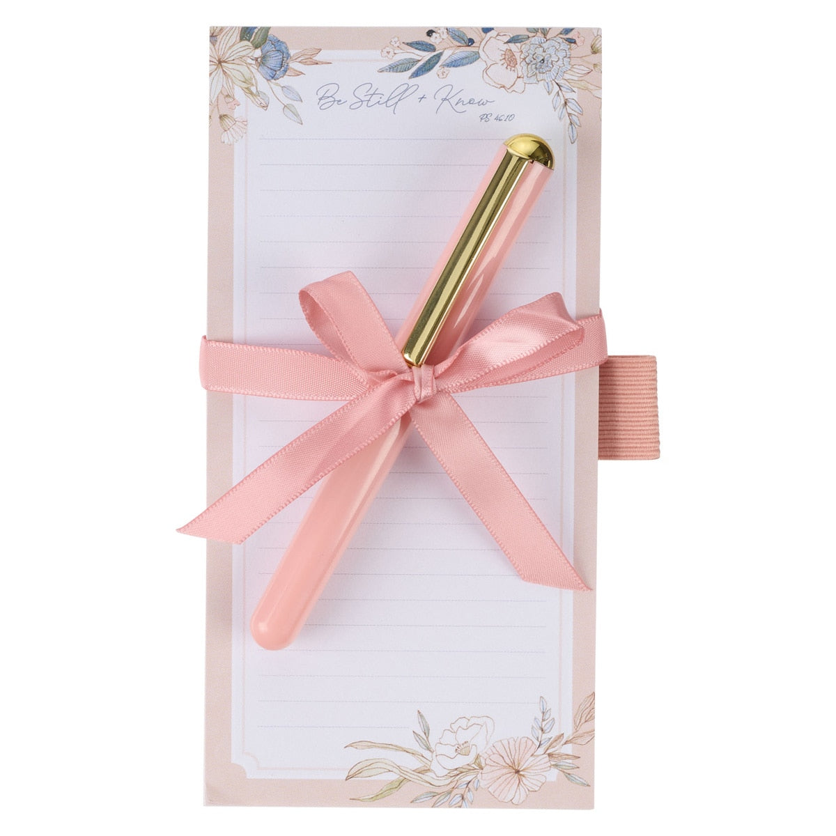 Be Still Peaceful Peach Blossoms Magnetic Notepad and Pen Gift Set - Psalm 46:10