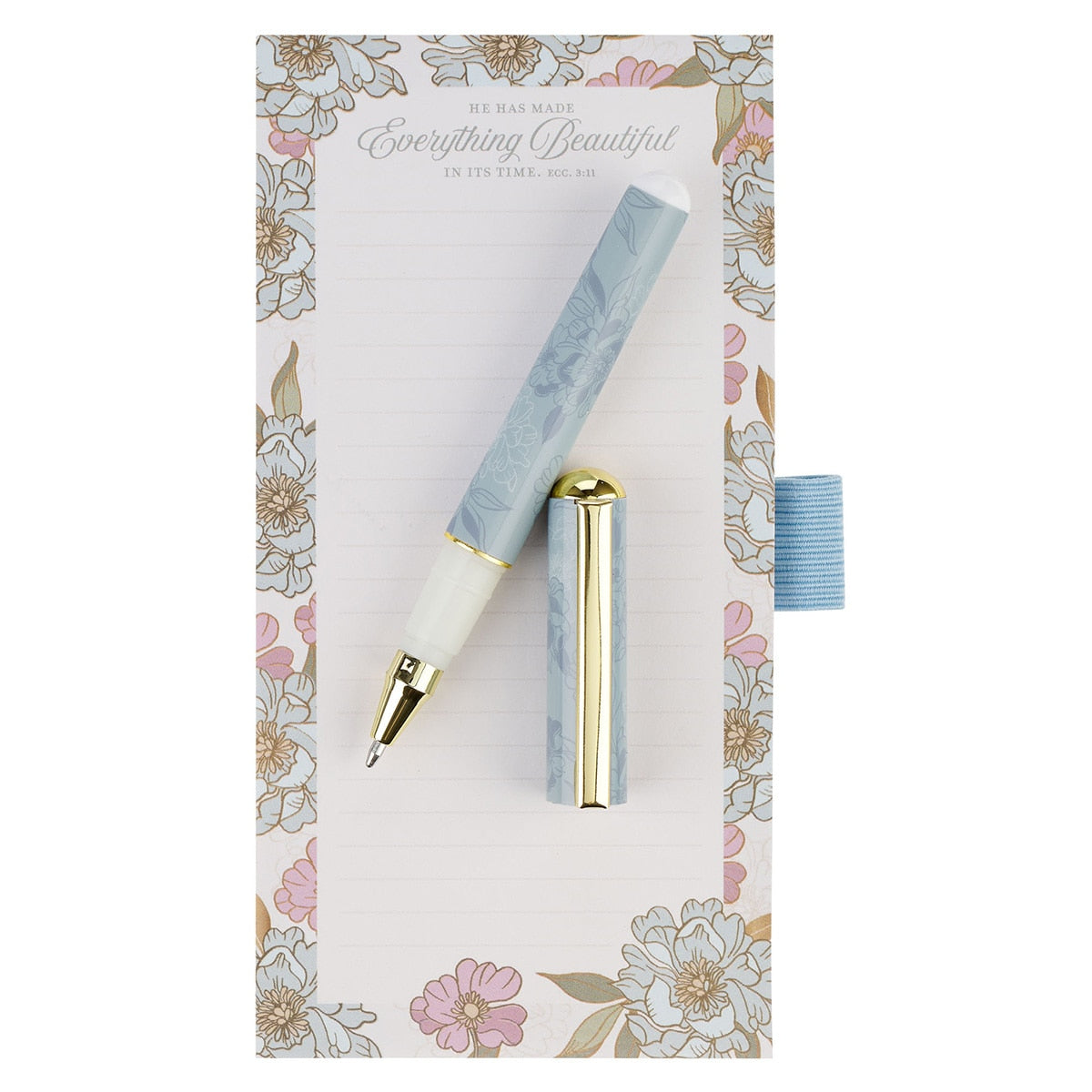 Everything Beautiful Whimsical Blooms Magnetic Notepad and Pen Gift Set - Ecclesiastes 3:11