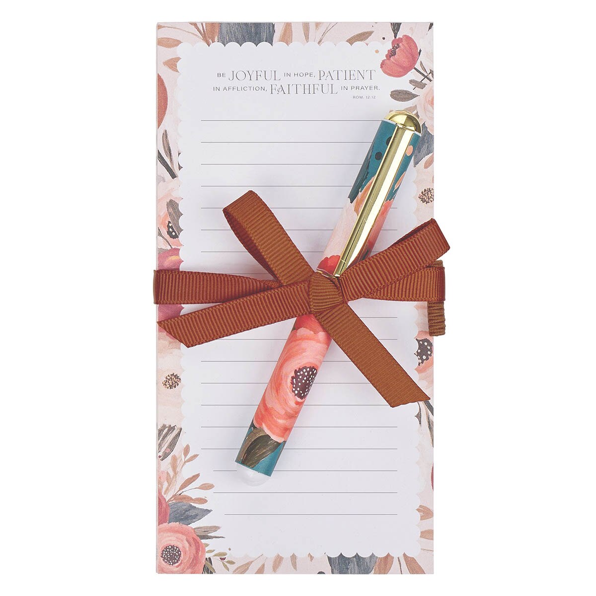 Joyful Patient Faithful Magnetic Notepad and Pen Gift Set - Romans 12:12