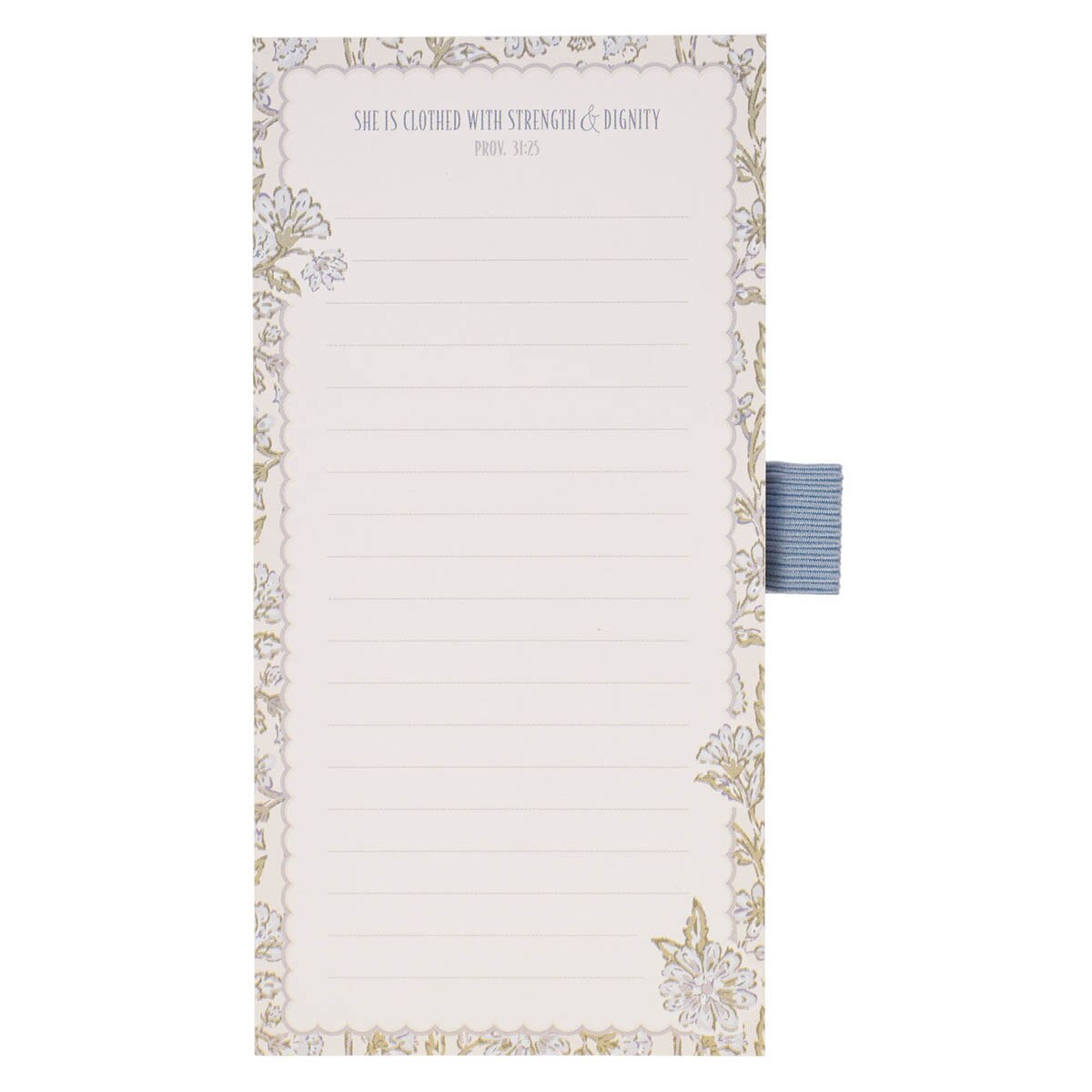 Strength and Dignity Blue Cottage Garden Magnetic Notepad and Pen Gift Set - Proverbs 31:25