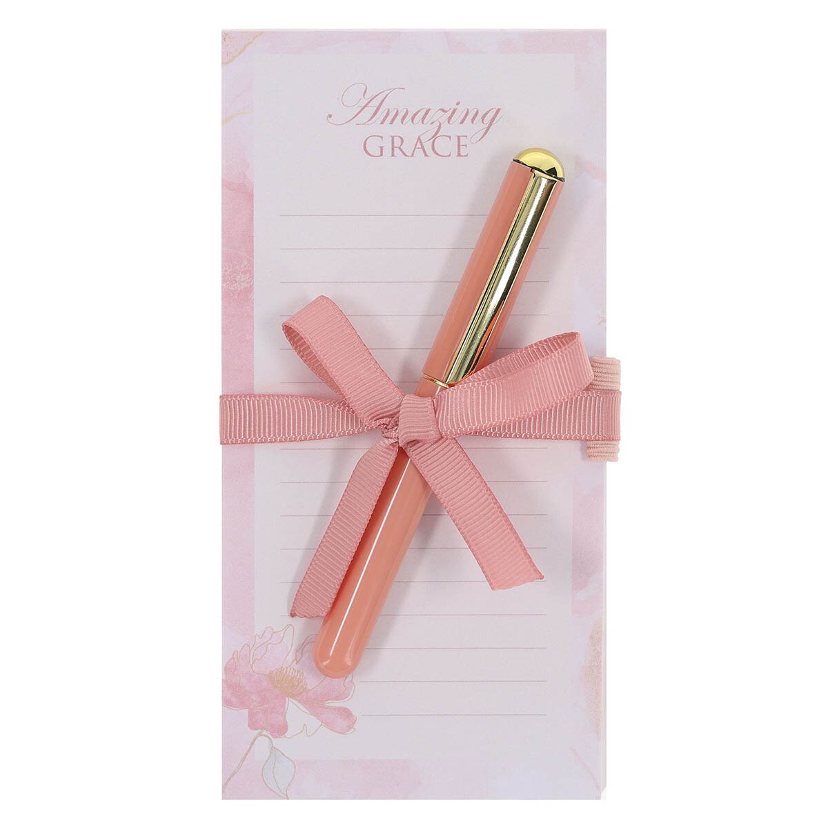 Amazing Grace Pink Floral Magnetic Notepad and Pen Gift Set