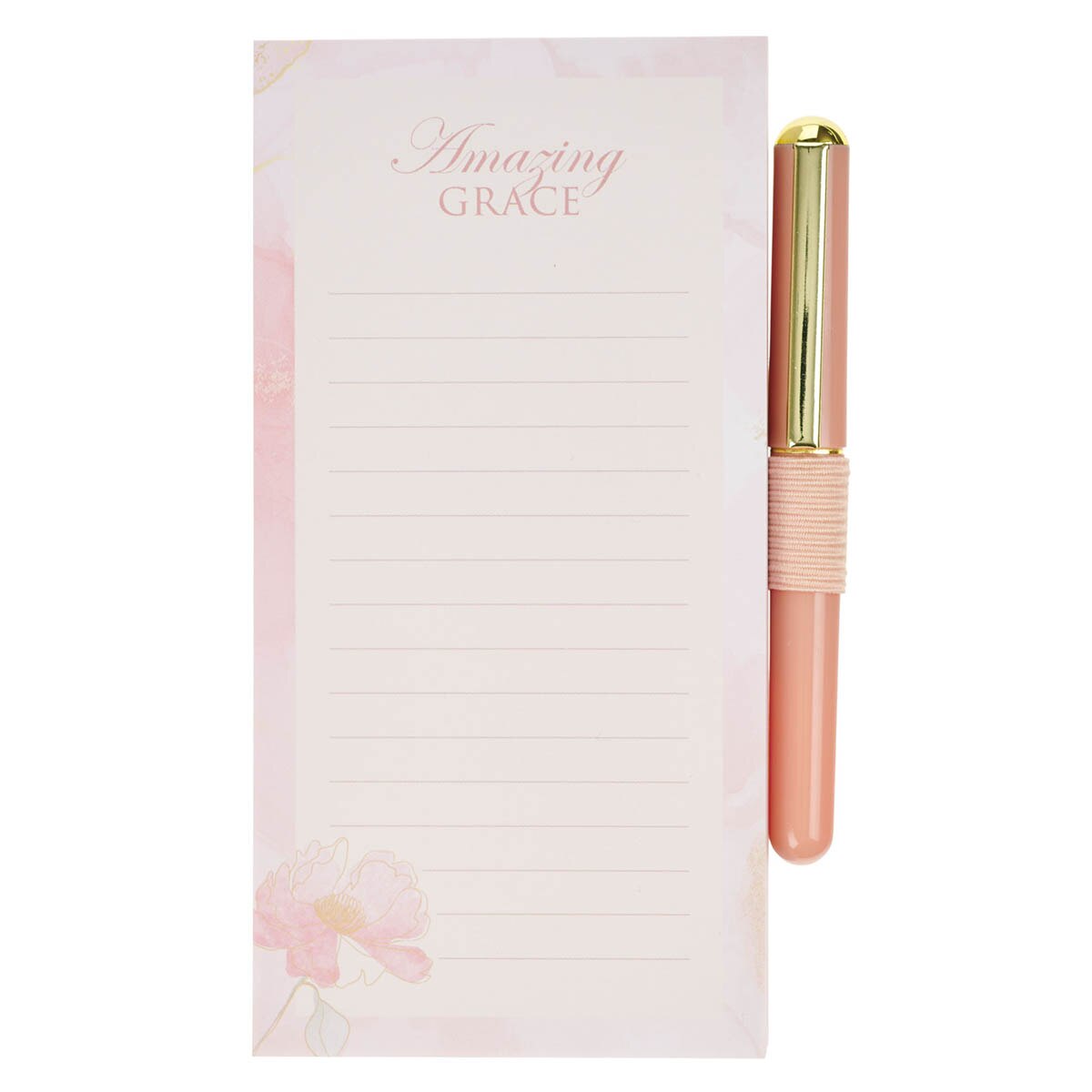 Amazing Grace Pink Floral Magnetic Notepad and Pen Gift Set