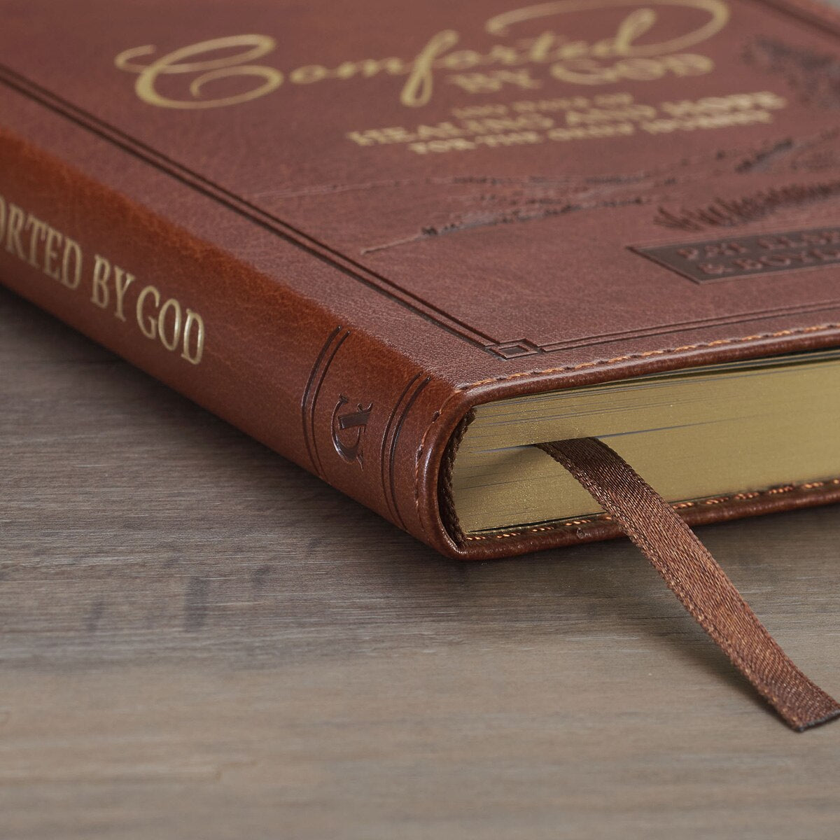 Comforted by God Honey-Brown Faux Leather Devotional Gift Book