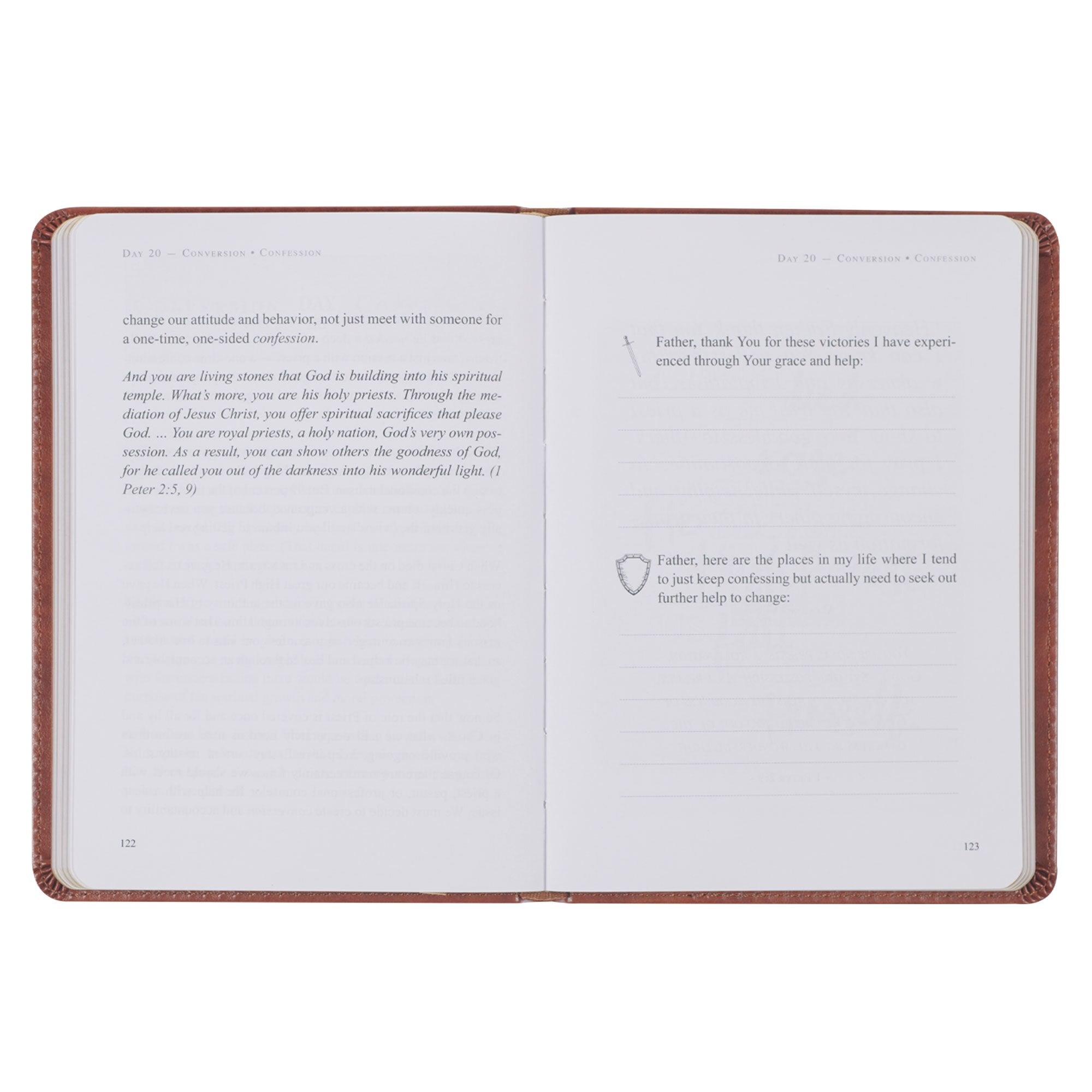 The Sword and Shield Saddle Tan Faux Leather Devotional