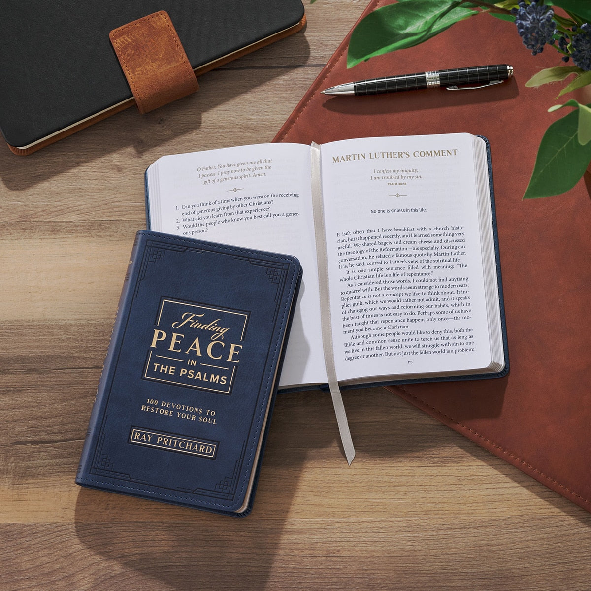 Finding Peace in the Psalms Navy Blue Faux Leather Daily Devotional
