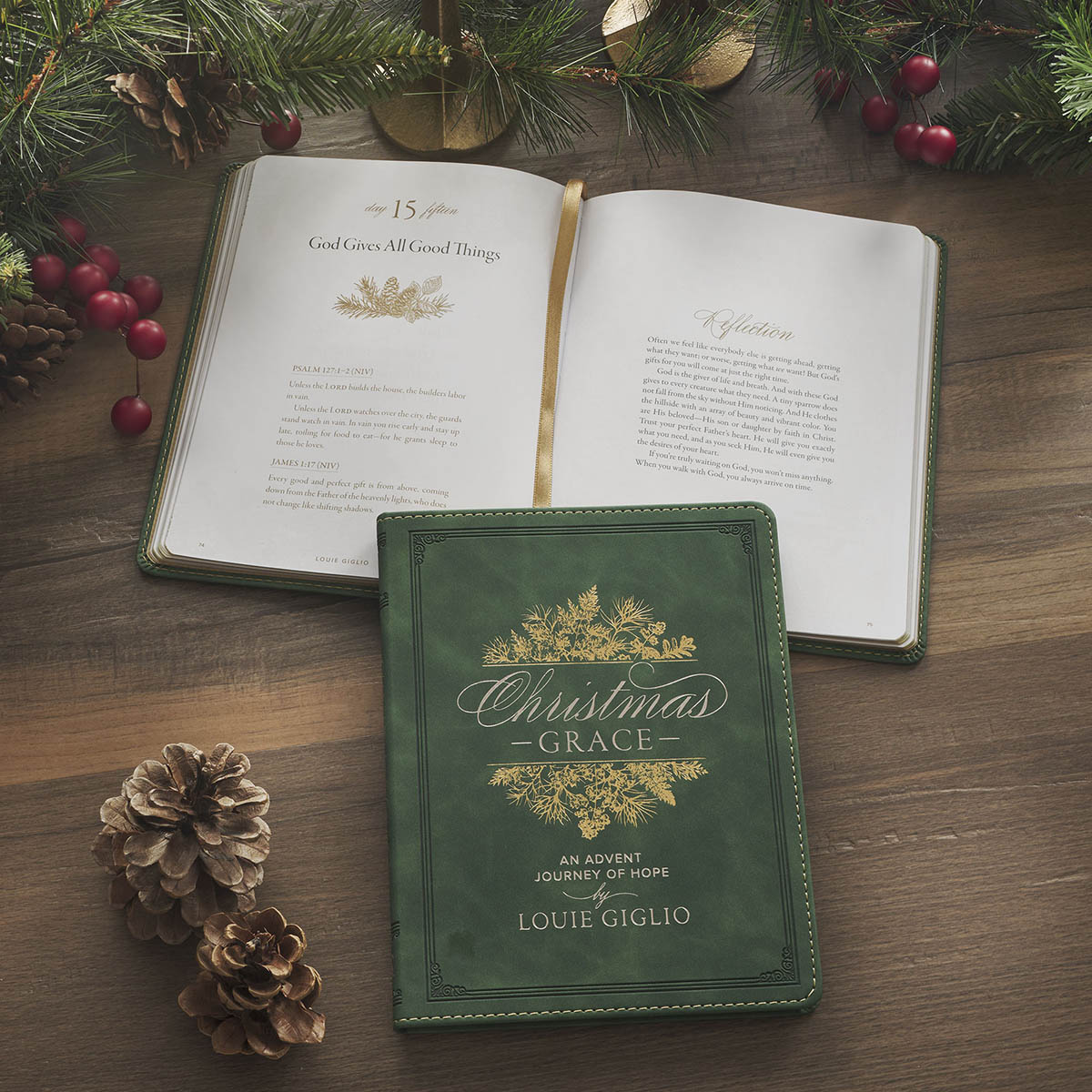 Christmas Grace Green Faux Leather Advent Devotional