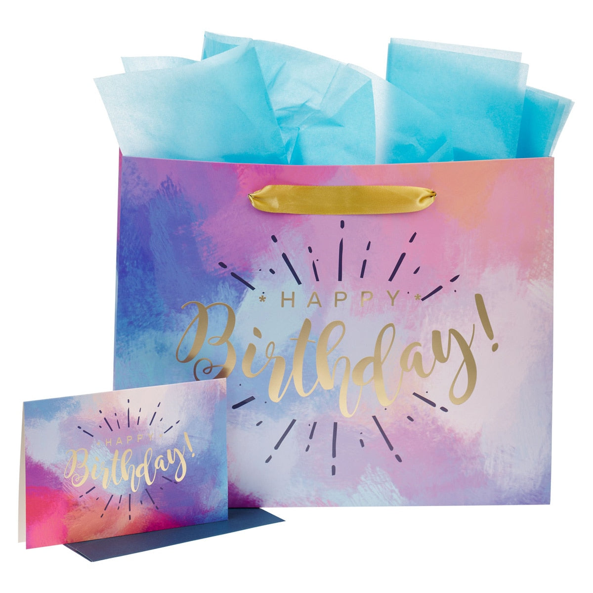 Happy Birthday Multicolored Large Gift Bag Set with Card and Tissue Paper