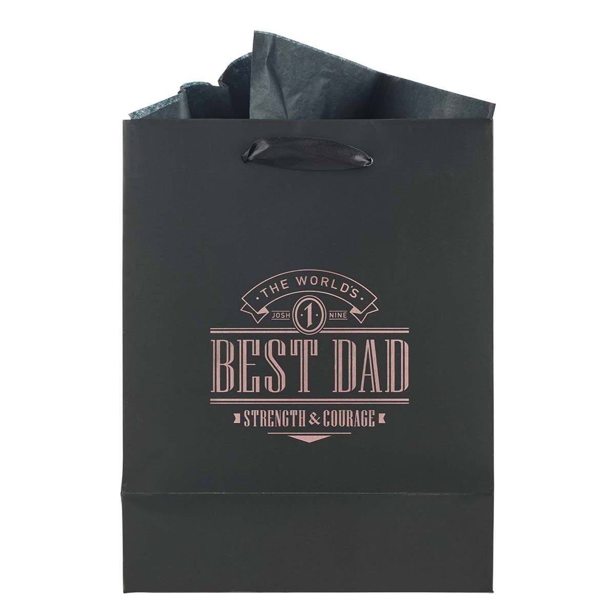 The World's Best Dad Black Medium Gift Bag - Joshua 1:9