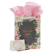 Perfect Gift Pink Rose Large Portrait Gift Bag with Card Set – James 1:17